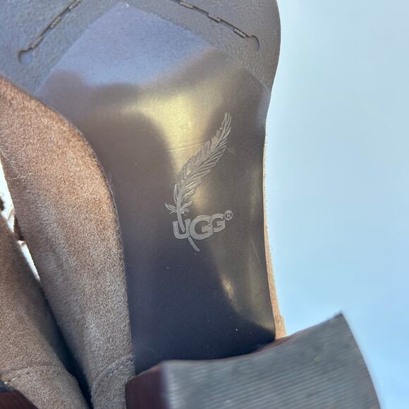 UGG Analise Suede Shearling High Heeled Booties Ankle Boots Tan 9.5 - Picture 8 of 9